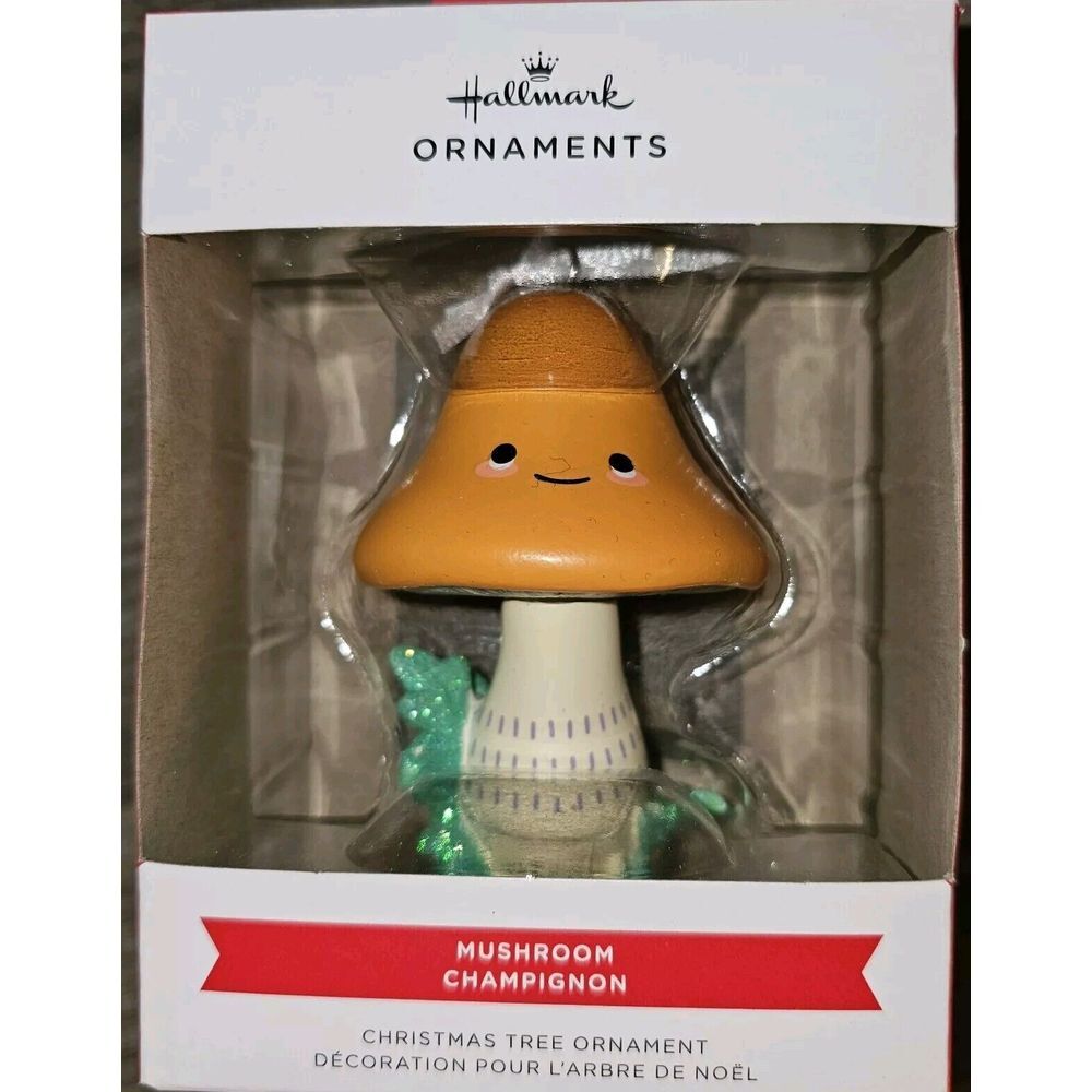 Hallmark Chrismas Ornament Orange Mushroom‎ with Green Glitter NEW